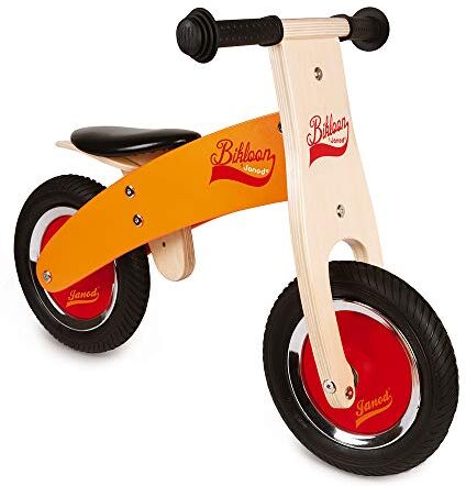 Janod Little Bikloon la mia Prima Bicicletta (Legno), Senza Pedali, per Acquisire Autonomia e Imparare A Stare in Equilibrio, Colore: Arancione e Rosso Da 2 Anni in su,