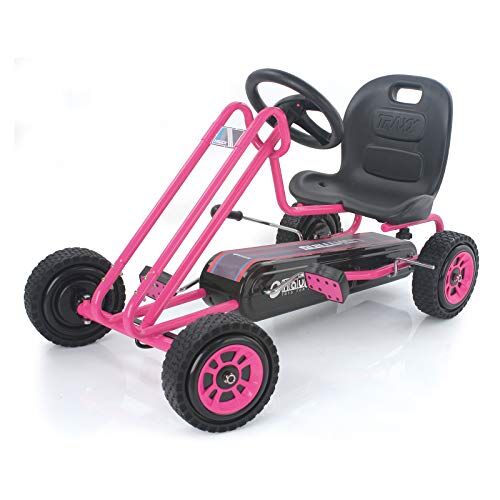 Hauck Go Kart Lightning Macchina Cavalcabile per Bambini con Freno a Mano, Sedile Regolabile in 3 Posizioni e Ruote con Profilo in Gomma Go Kart a Pedali da 4 Anni fino a 50 Kg Rosa