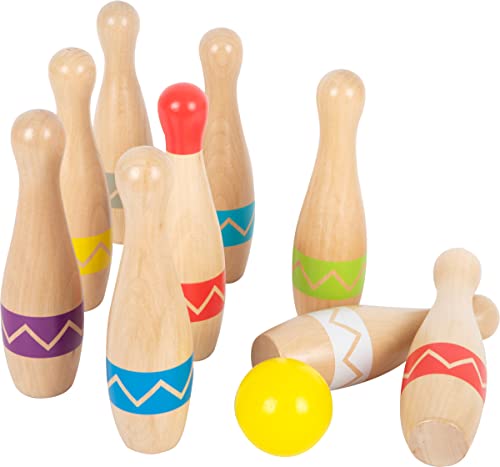 Small Foot Birilli "Active" in legno, con sacchetto, gioco indoor e outdoor per bambni dai 3 anni,