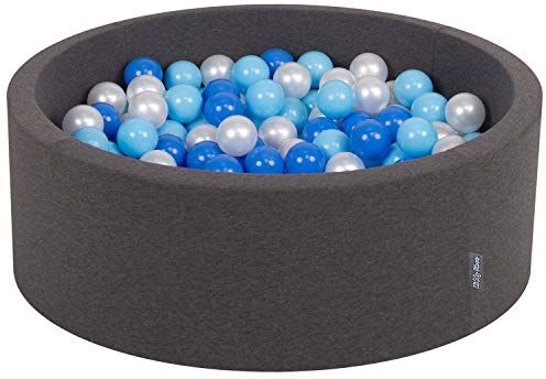 KiddyMoon 90X30cm/300 Palline ∅ 7CM Piscina Di Palline Colorate Per Bambini Tondo Fabbricato In EU, Grigio Sc:Azzurro/Blu/Perla