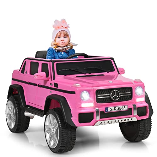 COSTWAY Mercedes Benz Macchina Elettrica per Bambini 12V, Veicolo Elettrico con Luci LED e Chiusura di Sicurezza, Macchina Cavalcabile per Bambini 3-8 Anni (Rosa)