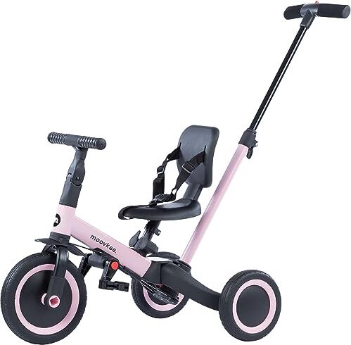 moovkee. Triciclo Bambini da 1 anno a 5 anni Triciclo Evolutivo Trasformabile Varie Configurazioni con Putter, Cintura, Sella Regolabile, senza o con Pedali Sviluppa Equilibrio e Muscoli