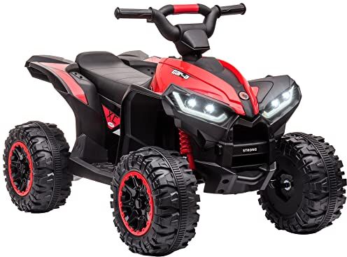 HOMCOM Quad Elettrico per Bambini 12V ATV, Doppio Motore e 2 Velocità, Ruote Larghe con Sospensioni e Fari LED, Età 3-5 Anni, Rosso