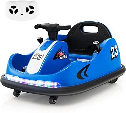 COSTWAY 6V Autoscontri Elettrici per Bambini, Veicolo Elettrico con Luci LED e Sedile Regolabile, Rotazione di 360°, Per Bambini 18-32 Mesi (Blu)