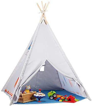 Relaxdays Tenda Indiana Bambini Cameretta Casetta degli Indiani da 3 anni da Interno & Esterno HLP: 155 x 125 x 125 cm Grigio