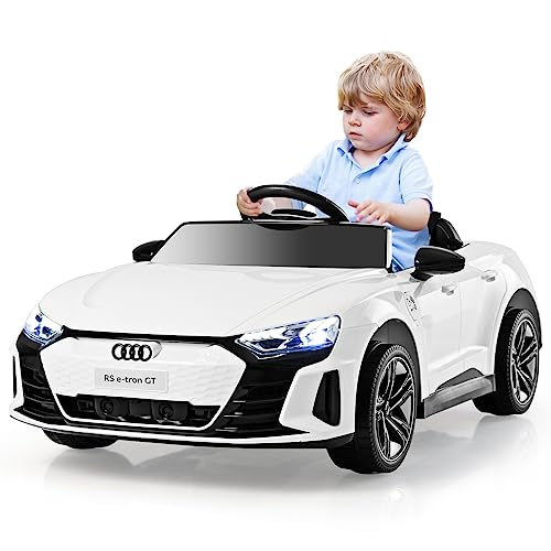 COSTWAY 12V Audi RS e-tron GT Macchina Elettrica per Bambini, Auto Elettrica con Telecomando Luci LED e Musica, 3-5 km/h, Regalo per Bambini 37-95 Mesi (Bianco)