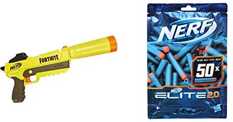 Hasbro Nerf Fortnite SP-L, Blaster Ufficiale con 6 Dardi, Colore Giallo, E6717EU4 & Nerf Confezione ricarica Include 50 dardi 2.0 ufficiali, compatibile con tutti i blaster Nerf Elite