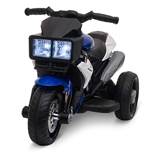 HOMCOM Moto Elettrica per Bambini 3-5 Anni (max. 25kg) con 3 Ruote, Luci e Suoni, Batteria 6V, Blu e Nero, 86x42x52cm