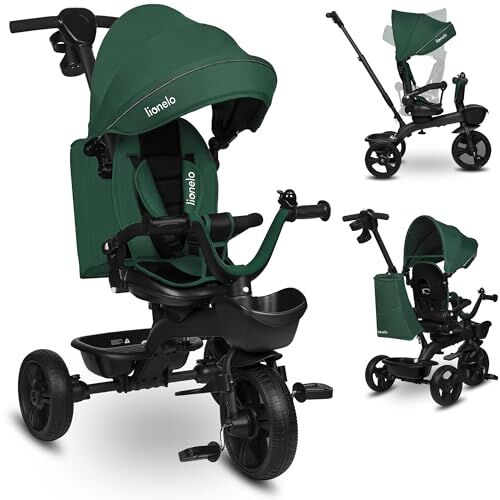 lionelo Kori Triciclo Evolutivo per Bambini da 1.5 Anni fino a 25 kg Sedile Girevole 360° Telaio ultraleggero in lega di magnesio, Pneumatici resistenti, Maniglione per genitori e Accessori