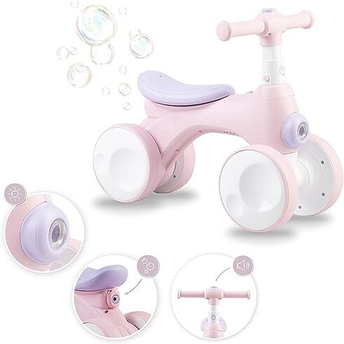 Momi TOBIS cavalcabile per le bambine e bambini (massimo carico 20kg), bici speciale con clacson, luci anteriori, ruote resistenti alla perforazione e il sistema di bolle di sapone