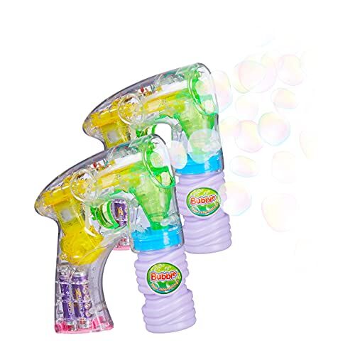 Relaxdays Pistola a Bolle di Sapone, Batterie Incluse, Luci Led, Gioco Party, Carnevale, HLP 14,5x11,5x5 cm, Trasparente