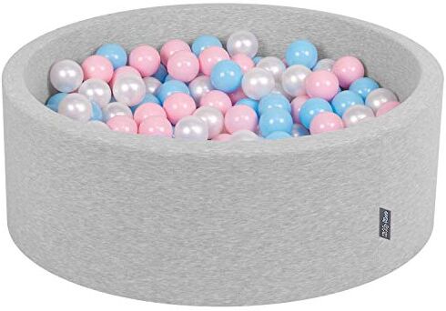 KiddyMoon 90X30cm/300 Palline ∅ 7CM Piscina di Palline Colorate per Bambini Tondo Fabbricato in EU, Grigio Ch:Azzurro/Rosa Ch/Perla