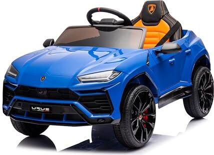 Mondial Toys Macchina Elettrica per Bambini Lamborghini Urus 12v Full Optional con Sedile in Pelle e Tappetini Auto Elettrica per Bambini con Telecomando (Blu)