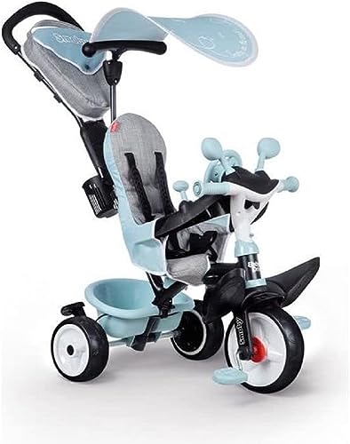 Smoby Triciclo Baby Driver Plus, , 10 Mesi, Ruote Silenziose, Colore Azzurro, Evolutivo