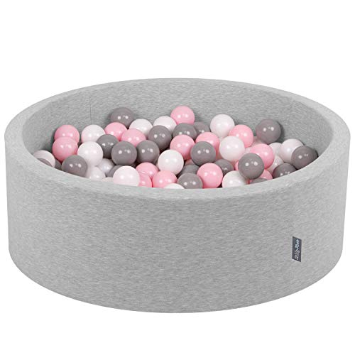 KiddyMoon 90X30cm/300 Palline ∅ 7CM Piscina di Palline Colorate per Bambini Tondo Fabbricato in EU, Grigio Ch:Bianco/Grigio/Rosa Ch