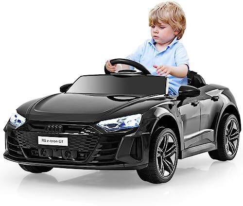 COSTWAY 12V Audi RS e-tron GT Macchina Elettrica per Bambini, Auto Elettrica con Telecomando Luci LED e Musica, 3-5 km/h, Regalo per Bambini 37-95 Mesi (Nero)