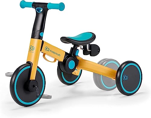 kk Kinderkraft Kinderkraft Triciclo 3in1 4TRIKE, Mini bici, Carrello, Sella regolabile, Pieghevole, da 12 mesi a 5 anni, Giallo