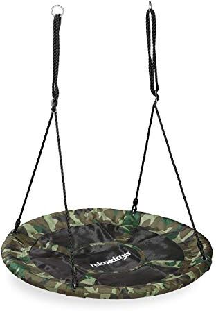 Relaxdays Altalena Grande, da Giardino, Amaca a Nido, Bambini & Adulti, Regolabile, Ø 100 cm, Max. 100 kg,Verde Militare