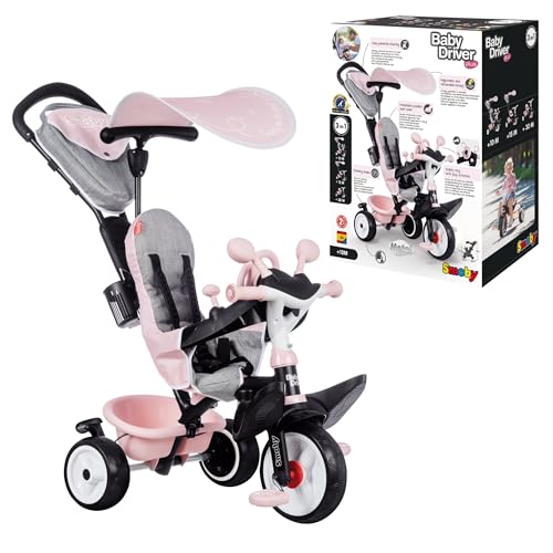 Smoby Triciclo Baby Driver Plus, , 10 Mesi, Ruote Silenziose, Colore Rosa, Evolutivo