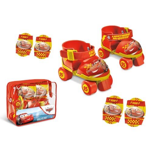 Mondo Toys pattini a rotelle regolabili Cars disney per bambini Taglia dal 22 al 29 set completo di borsa trasparente, gomitiere e ginocchiere 28105