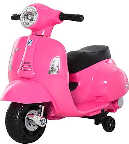 HOMCOM Moto Elettrica per Bambini con Licenza Ufficiale Vespa Batteria 6V, Fari e Clacson, per Bimbi da 18-36 mesi, Rosa, 66.5x38x52cm