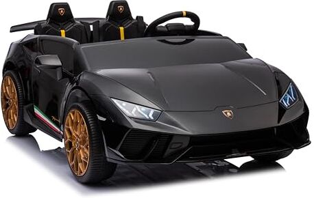 Mondial Toys Macchina Elettrica per Bambini Lamborghini Huracan Spyder 2 Posti con Ampio Sedile in Pelle Auto Elettrica per due Bambini 24V Con Ruote in Gomma Full Optional (Nero)