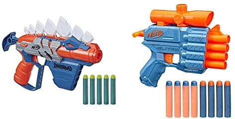 Hasbro Nerf Elite 2.0, blaster Prospect QS-4, 8 dardi originali Nerf Elite, blaster a 4 dardi, mirino telescopico fisso & Nerf Dinosquad Stegosmash Dart Blaster