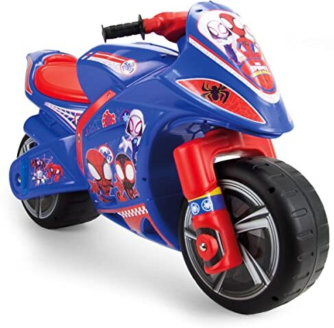 INJUSA Moto Cavalcabile Winner Spidey, per Bambini dai 3 ai 6 Anni, Ruote Larghe in Plastica, con Maniglia per il Trasporto da Parte dei Genitori, Colore Blu e Rosso