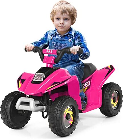 COSTWAY 6V Quad Elettrico per Bambini, Mini Quad da Spiaggia con Funzione Avanti/Indietro, Velocità Massima 4,6 km/h, Regalo per Bambini 3 Anni+ (Rosa)