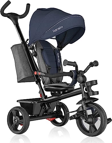 lionelo Haari 2 in 1 Triciclo Bambini e Passeggino Fronte Mamma e Fronte Strada regorabile Compatto con Borsa spaziosa e portabibite Cinture a 3 Punti da 1 a 5 Anni Fino a 25 kg, Blu