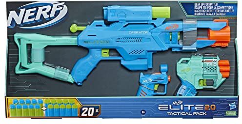 Hasbro Nerf Elite 2.0, Tactical Pack con 3 blaster contenente il blaster Operator BD-2, il blaster Trio TD-3 e il blaster Ace SD-1, 20 dardi Nerf Elite, facile da usare