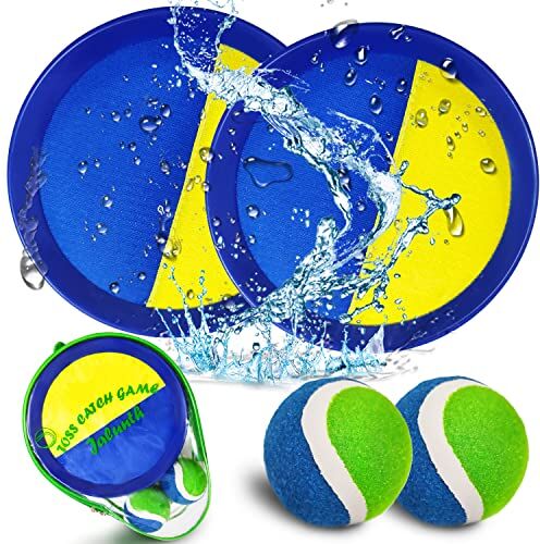 Jalunth Cattura Racchette Palline Set Velcero Racchettoni Giochi Spiaggia Mare Esterno Giardino Bambino Bambina Bambini Bimba Bimbo Adulti Famiglia Giocattoli 2 3 4 5 6 7 8 10 12 Anni Pasqua Regalo