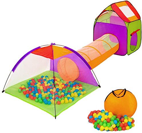 TecTake Tenda Igloo per bambini con tunnel + 200 palline + tenda tascabile – Tenda da gioco con palline per bambino disponibile in diversi colori (multicolore 1   401027)