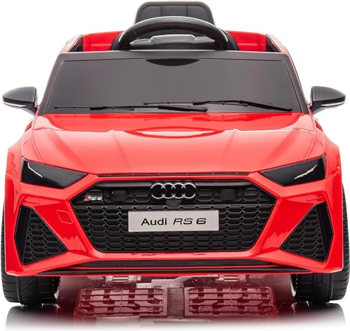 Mondial Toys Auto Elettrica Macchina Per Bambini 12V Telecomandata Audi RS 6 con Licenza Ufficiale Sedile in Pelle Cintura di Sicurezza Porte Apribili Telecomando Full Optional (Rosso)