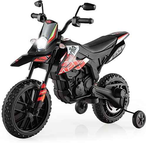 COSTWAY 12V Aprilia Moto Cavalcabile per Bambini, Motocicletta Elettrica con Ruote Ausiliarie e Musica Wireless, Sospensione a Molla, Moto Elettrica alla Moda per Bambini 3-8 Anni (Rosso)