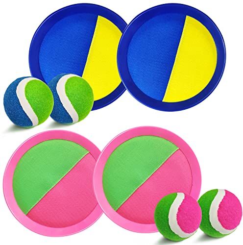 Jalunth Cattura Racchette Palline Set Velcero Racchettoni Giochi Spiaggia Mare Esterno Giardino Bambino Bambina Bambini Bimba Bimbo Adulti Famiglia Giocattoli 2 3 4 5 6 7 8 10 12 Anni Pasqua Regalo