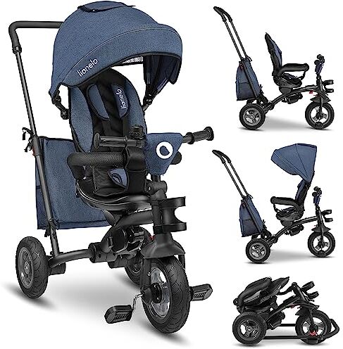 lionelo Tris Plus 2in1 Bicicletta Triciclo e Passeggino pieghevole per bambini da 9 mesi fina a 25kg Sedia 360gradi Fronte Mamma o Strada Bici regolabile e compatta Borsa Portabibite Ruote PU