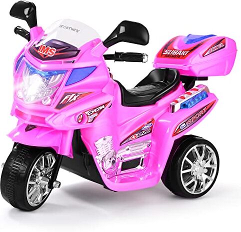 COSTWAY Moto Cavalcabile per Bambini, Moto Elettrica Giocattolo con Musica Incorporata, Moto a 3 Ruote con Caricabatteria Perfetta per Bambini, 82 x 36 x 52,5 cm (Rosa)