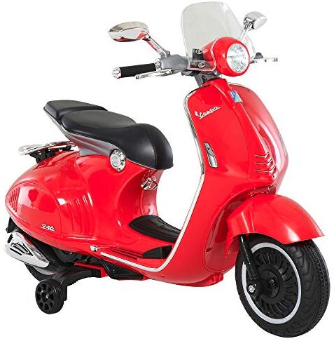 HOMCOM Moto Elettrica per Bambini 3+ Anni con Licenza Ufficiale Vespa, Moto Giocattolo in PP e Acciaio con 2 Rotelle, Luci e Suoni, 108x49x75 cm, Rossa