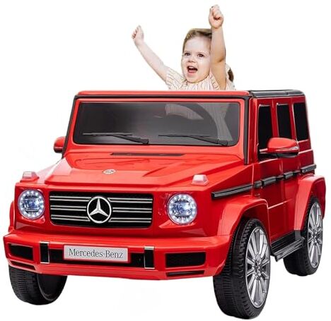 PortoAlegre Macchina Elettrica per Bambini, Mercedes-Benz G500 con licenza Macchina per Bambini 12V, Auto Elettrica per Bambini con telecomando, 3 velocità, Clacson, LED, Musica, USB, MP3, Bluetooth, Rossa