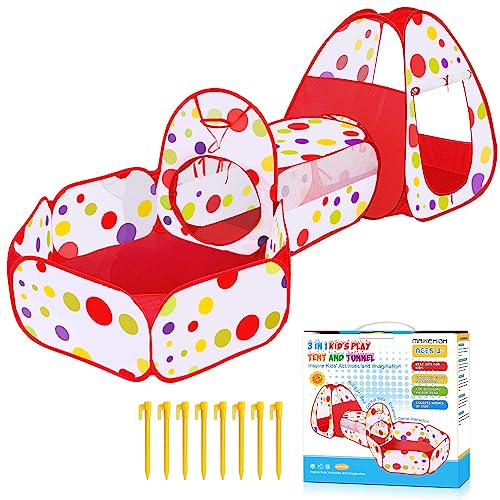 MAIKEHIGH Tenda da Gioco Bambini 3 in 1, Pop Up Piscina Palline con Tunnel Casetta Castello Pieghevole Interno Esterno Giardino Ragazzi Ragazze Regalo di Compleanno (Palla No Incluida)