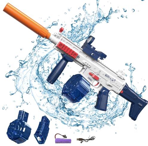 XUNIVERS Pistola ad acqua elettrica, 320CC + 20CC Potenti, Pistola ad acqua di grande capacità, Pistola a Spruzzo a Lungo Raggio da 35 Piedi, Giocattolo per ragazzi ragazze Beach Pool giocattolo(Blu)