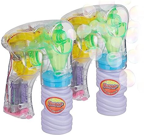 Relaxdays 2 Pistole Sparabolle LED, Spara Bolle per Bambini, Gioco Elettrico con Batterie e Ricarica Sapone, Colorato, acrilonitrile-butadiene-stirene PS Liquido