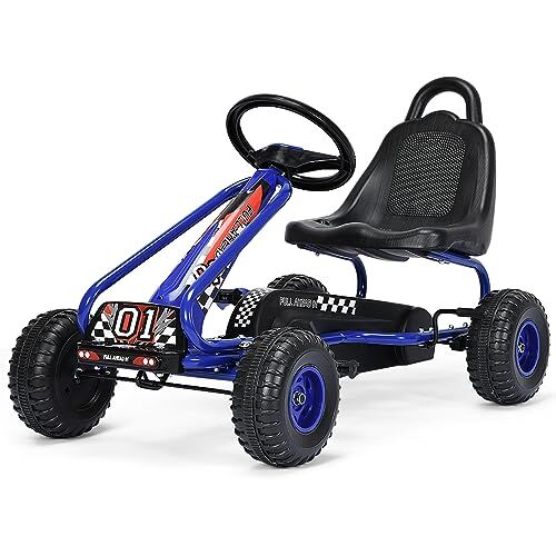 COSTWAY Go Kart a Pedali per Bambini, Go Kart Veicolo con Sedile Regolabile e Freno a Mano, per Bambini 3-6 Anni, Portata Massima 30 kg (Blu)