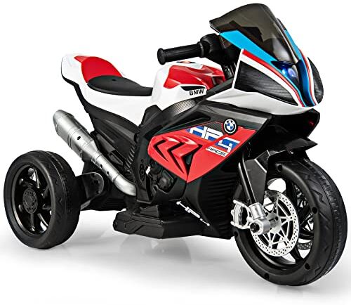 COSTWAY 6V BMW Moto Cavalcabile per Bambini, Motocicletta a 3 Ruote con Musica Fari, 3km/h, Moto Elettrica Regalo per Bambini 37 a 96 Mesi (Rosso)