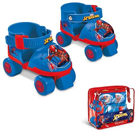 Mondo Toys pattini a rotelle regolabili Spiderman Marvel per bambini Taglia dal 22 al 29 set completo di borsa trasparente, gomitiere e ginocchiere 18390