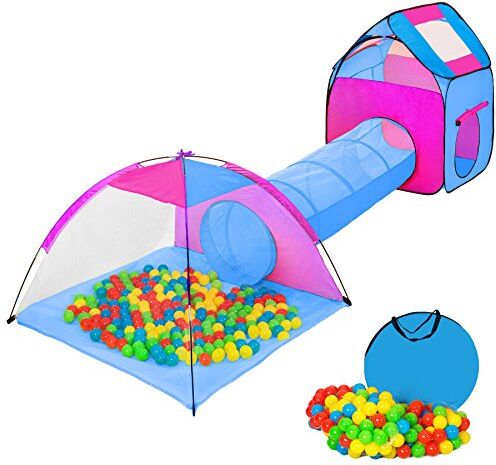 TecTake Tenda Igloo per bambini con tunnel + 200 palline + tenda tascabile – Tenda da gioco con palline per bambino disponibile in diversi colori (multicolore 2   401233)