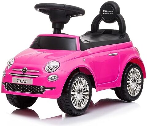 Sun Macchinina bambino a partire dai 12 mesi di età, cavalcabile bambino, Fiat 500, auto per bambini, aiuto per imparare a camminare con suoni, Volante con clacson e suoni del motore (Rosa)