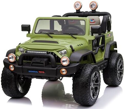 Mondial Toys Macchina Elettrica per Bambini Maxi Fuoristrada 2 Posti con Ampio Sedile in Pelle Auto Elettrica per due Bambini 12v Full Optional (Con Ruote in Gomma, Verde)