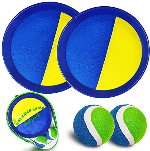 Jalunth Cattura Racchette Palline Set Velcero Racchettoni Giochi Spiaggia Mare Esterno Giardino Bambino Bambina Bambini Bimba Bimbo Adulti Famiglia Giocattoli 2 3 4 5 6 7 8 10 12 Anni Pasqua Regalo